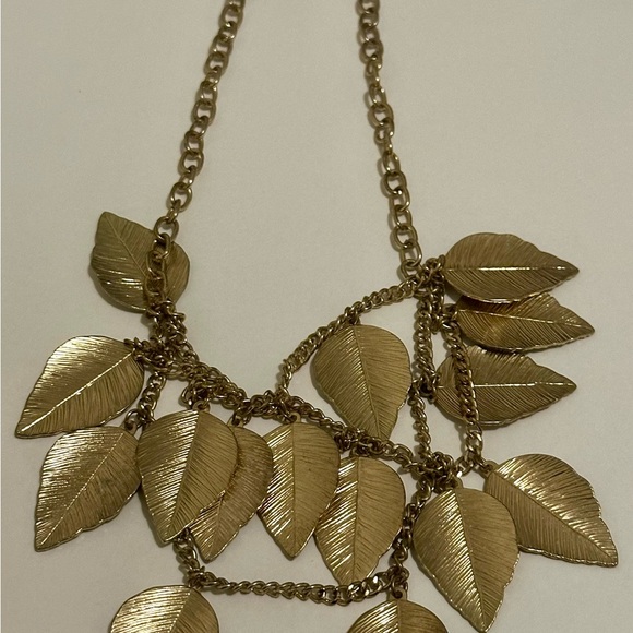 Gold-Toned Statement Necklace for Women - Vintage-Style Gold Leaf Design - Picture 6 of 16